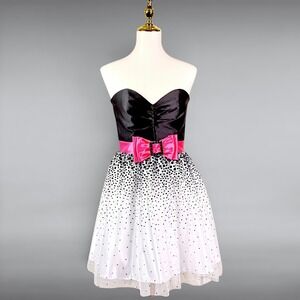 VTG Jessica McClintock Gunne Sax Prom Mini Dress 3 Strapless PolkaDot Tulle Pink